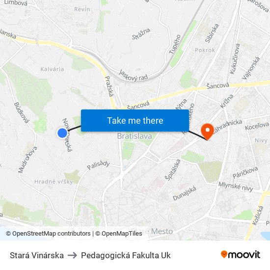 Stará Vinárska to Pedagogická Fakulta Uk map