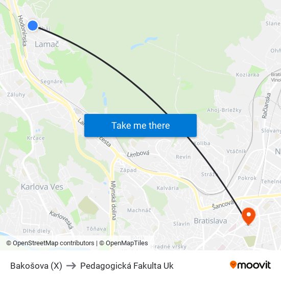 Bakošova (X) to Pedagogická Fakulta Uk map