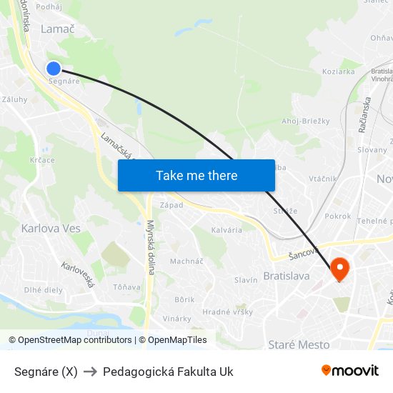 Segnáre (X) to Pedagogická Fakulta Uk map