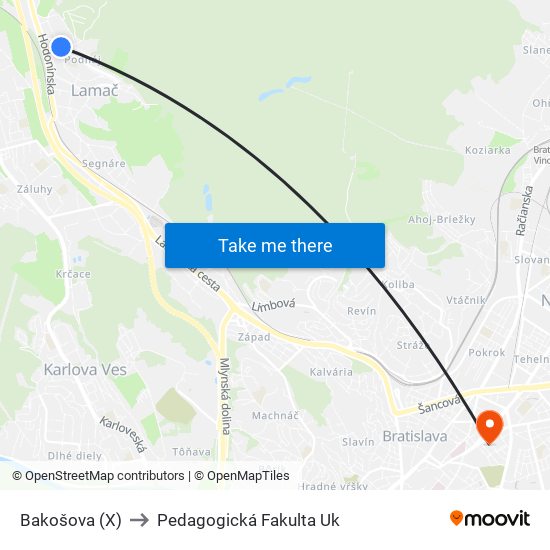 Bakošova (X) to Pedagogická Fakulta Uk map