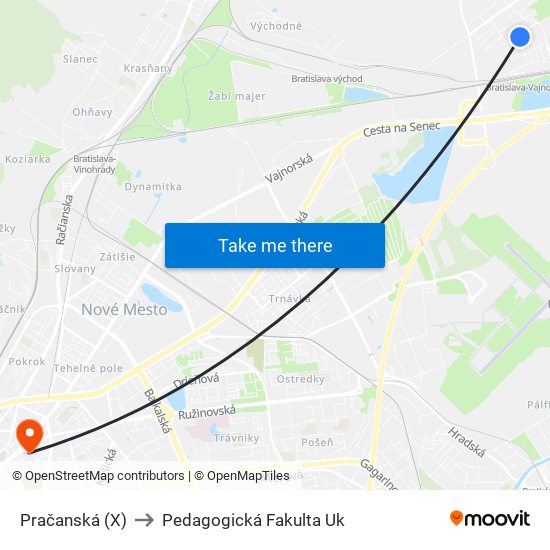 Pračanská (X) to Pedagogická Fakulta Uk map