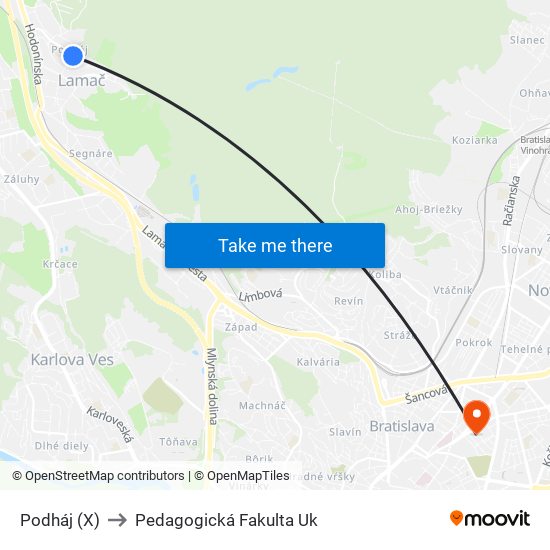 Podháj (X) to Pedagogická Fakulta Uk map