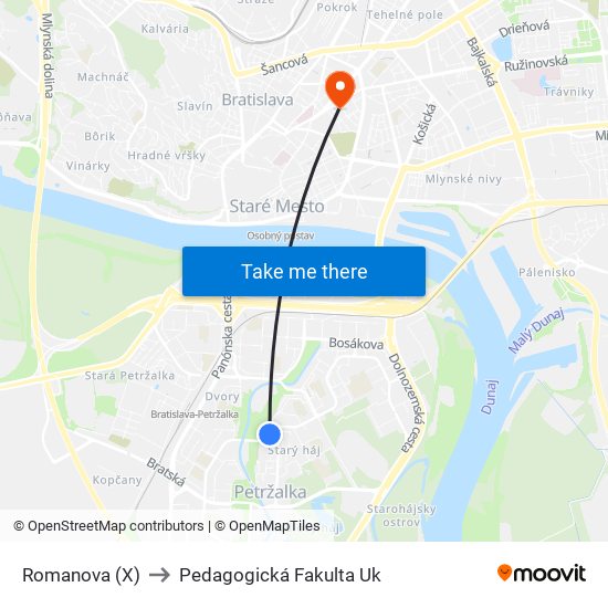 Romanova (X) to Pedagogická Fakulta Uk map