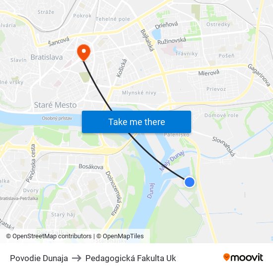 Povodie Dunaja to Pedagogická Fakulta Uk map