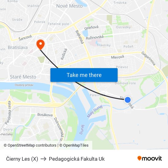 Čierny Les (X) to Pedagogická Fakulta Uk map