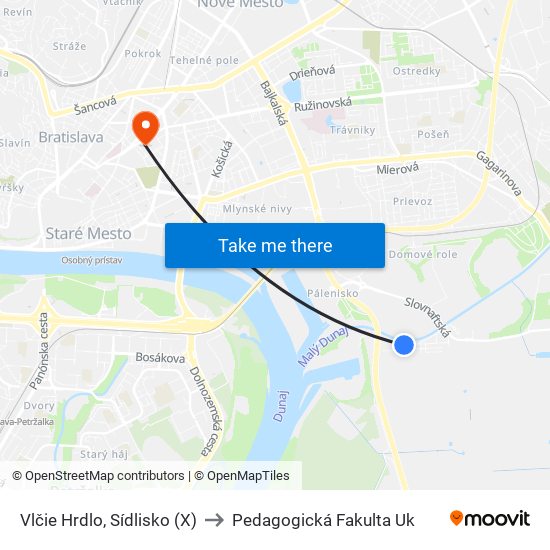 Vlčie Hrdlo, Sídlisko (X) to Pedagogická Fakulta Uk map