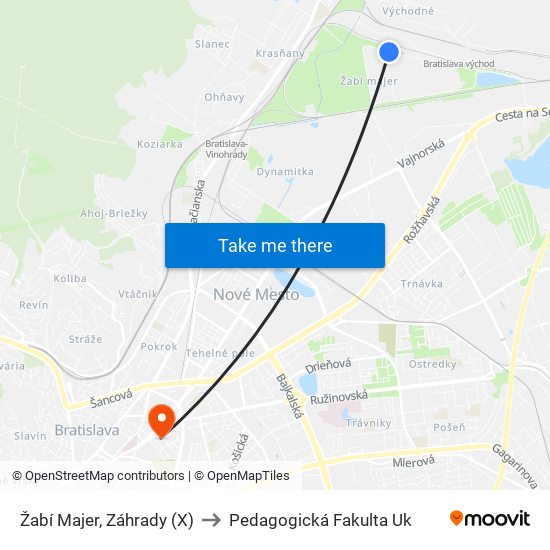 Žabí Majer, Záhrady (X) to Pedagogická Fakulta Uk map