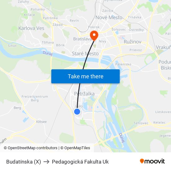 Budatínska (X) to Pedagogická Fakulta Uk map