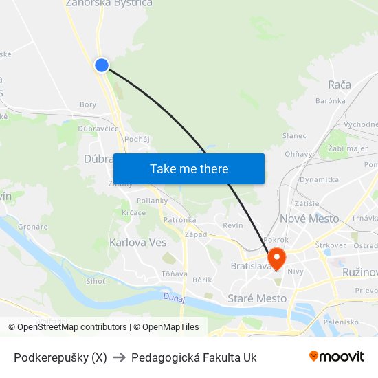 Podkerepušky (X) to Pedagogická Fakulta Uk map