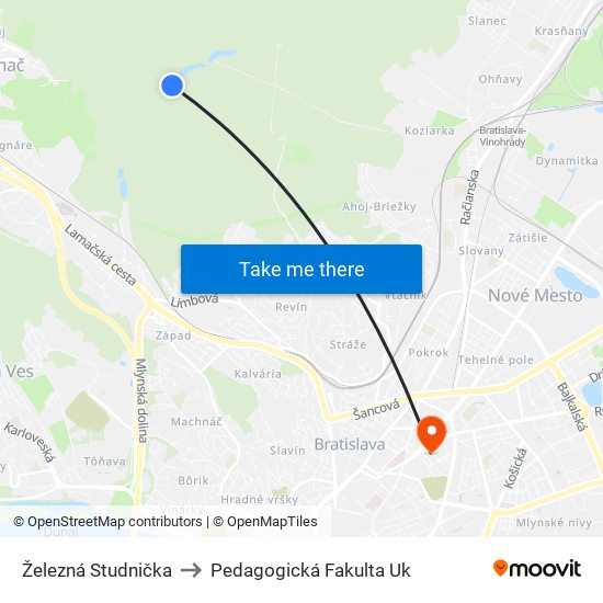 Železná Studnička to Pedagogická Fakulta Uk map