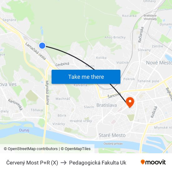 Červený Most P+R (X) to Pedagogická Fakulta Uk map