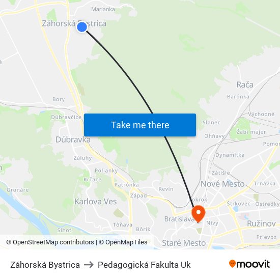 Záhorská Bystrica to Pedagogická Fakulta Uk map