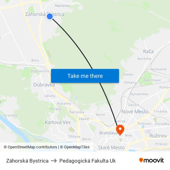 Záhorská Bystrica to Pedagogická Fakulta Uk map