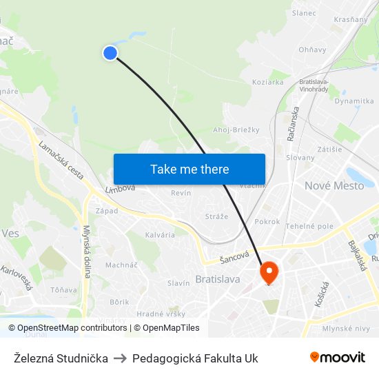 Železná Studnička to Pedagogická Fakulta Uk map