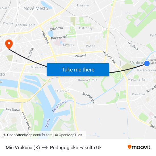 Miú Vrakuňa (X) to Pedagogická Fakulta Uk map