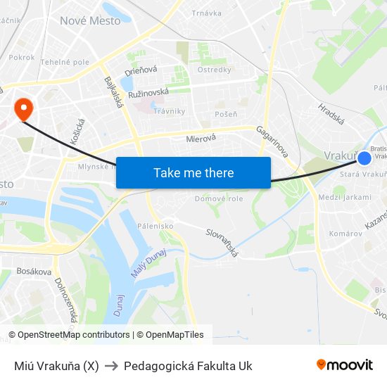 Miú Vrakuňa (X) to Pedagogická Fakulta Uk map