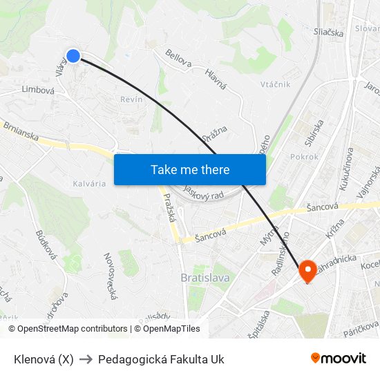 Klenová (X) to Pedagogická Fakulta Uk map