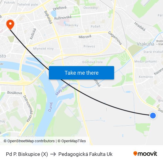 Pd P. Biskupice (X) to Pedagogická Fakulta Uk map