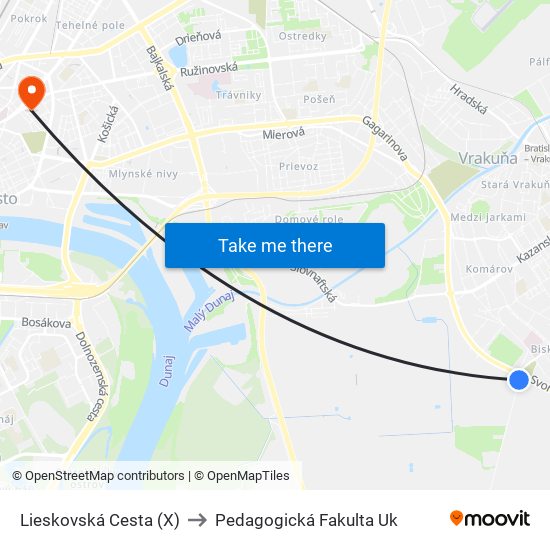 Lieskovská Cesta (X) to Pedagogická Fakulta Uk map