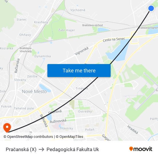 Pračanská (X) to Pedagogická Fakulta Uk map