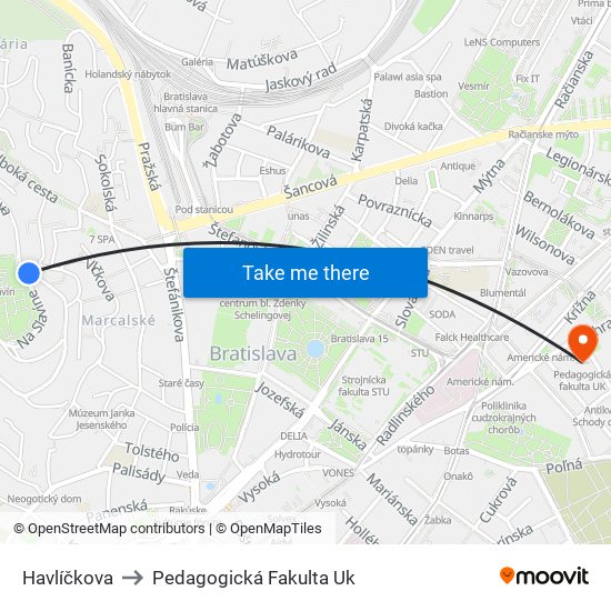 Havlíčkova to Pedagogická Fakulta Uk map