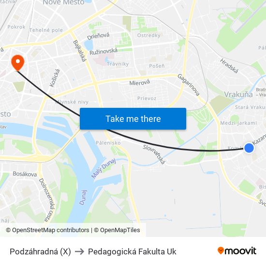 Podzáhradná (X) to Pedagogická Fakulta Uk map