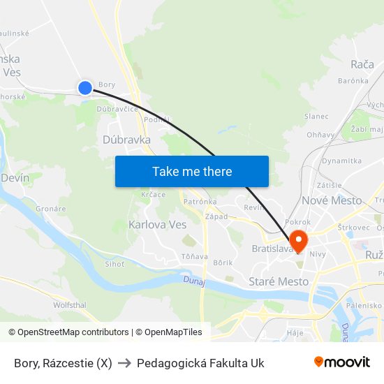 Bory, Rázcestie (X) to Pedagogická Fakulta Uk map