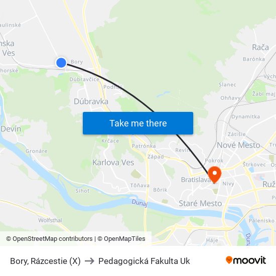 Bory, Rázcestie (X) to Pedagogická Fakulta Uk map