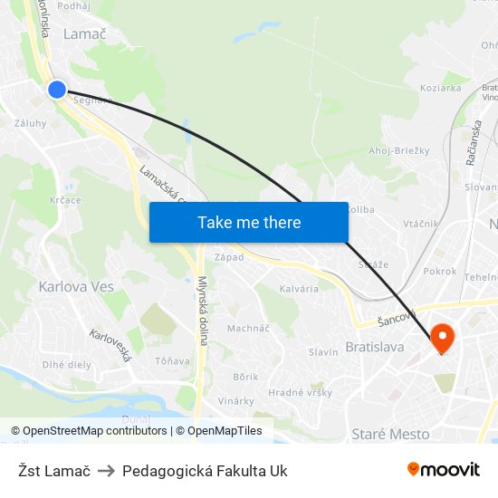 Žst Lamač to Pedagogická Fakulta Uk map