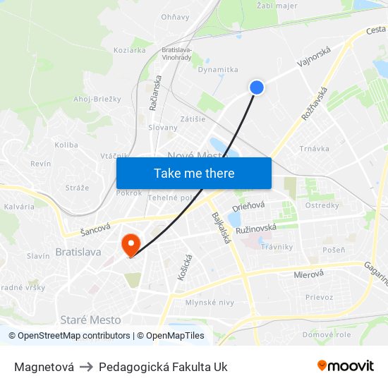 Magnetová to Pedagogická Fakulta Uk map