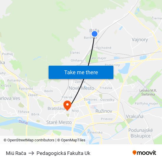 Miú Rača to Pedagogická Fakulta Uk map