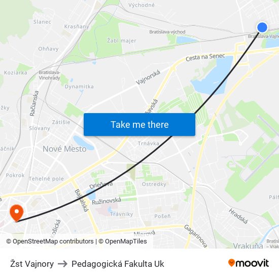 Žst Vajnory to Pedagogická Fakulta Uk map