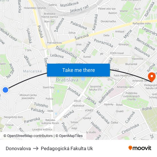 Donovalova to Pedagogická Fakulta Uk map