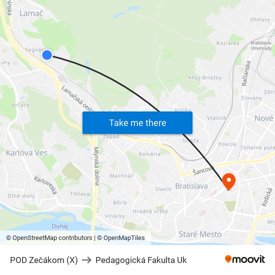 POD Zečákom (X) to Pedagogická Fakulta Uk map