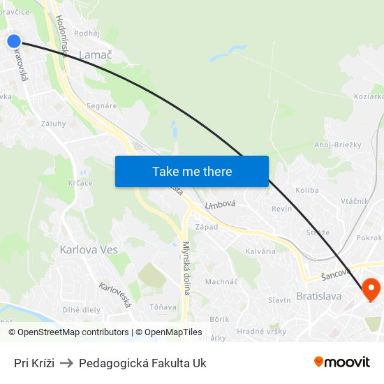 Pri Kríži to Pedagogická Fakulta Uk map