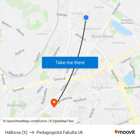 Hálkova (X) to Pedagogická Fakulta Uk map