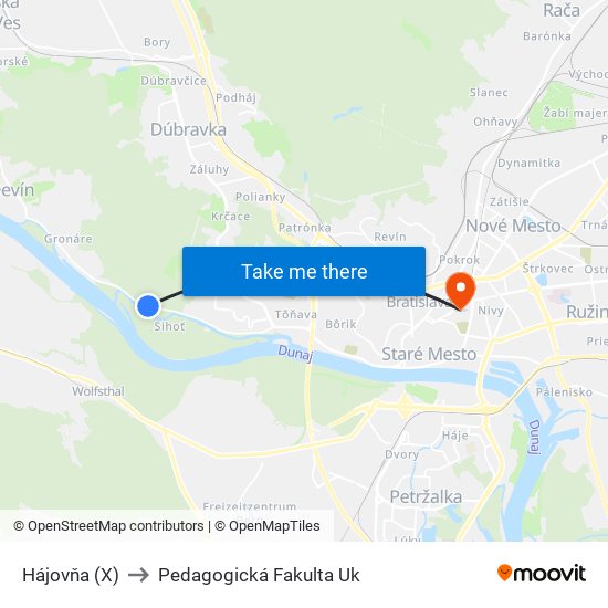 Hájovňa (X) to Pedagogická Fakulta Uk map