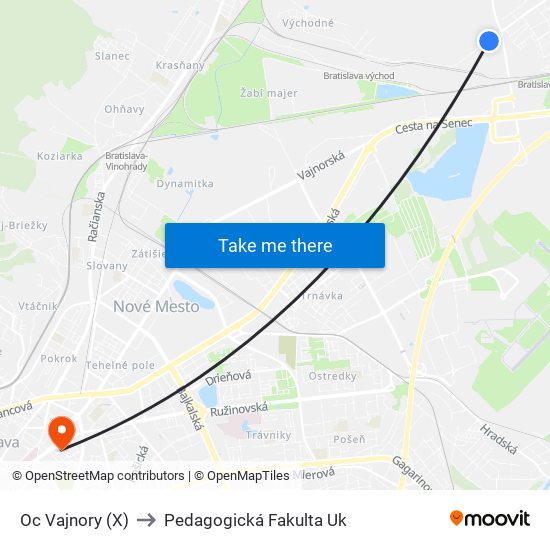 Oc Vajnory (X) to Pedagogická Fakulta Uk map