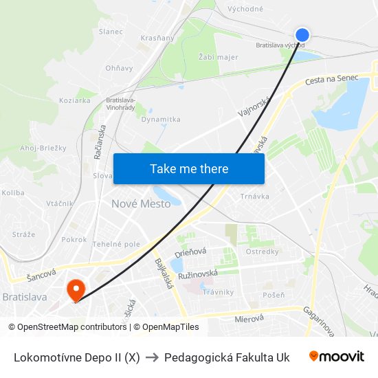 Lokomotívne Depo II (X) to Pedagogická Fakulta Uk map