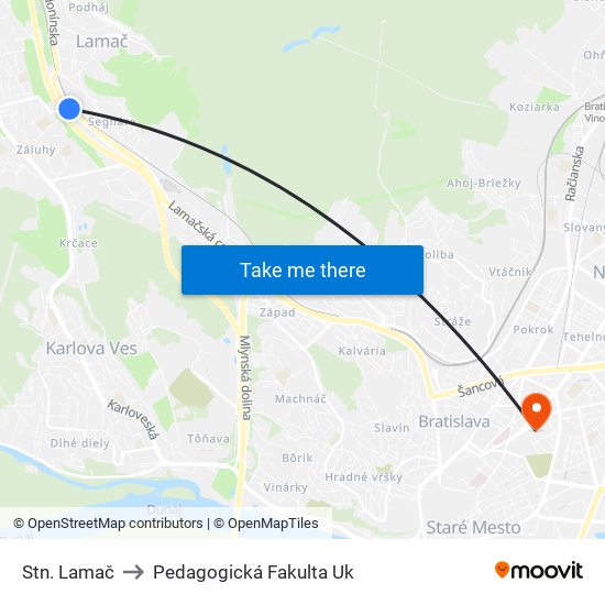 Stn. Lamač to Pedagogická Fakulta Uk map