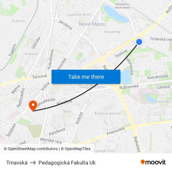 Trnavská to Pedagogická Fakulta Uk map