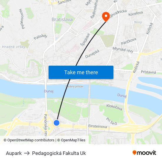 Aupark to Pedagogická Fakulta Uk map