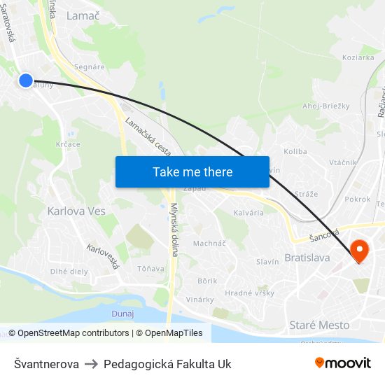 Švantnerova to Pedagogická Fakulta Uk map