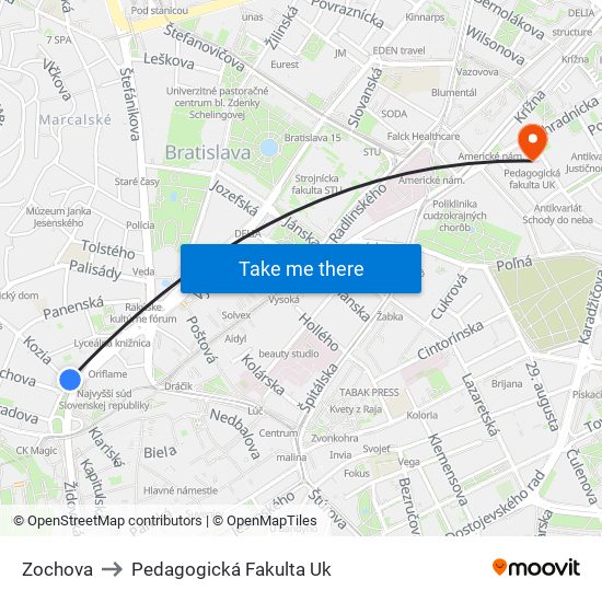 Zochova to Pedagogická Fakulta Uk map