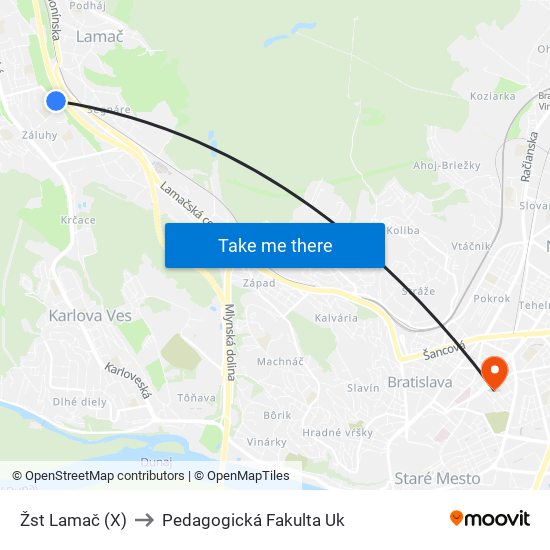 Žst Lamač (X) to Pedagogická Fakulta Uk map