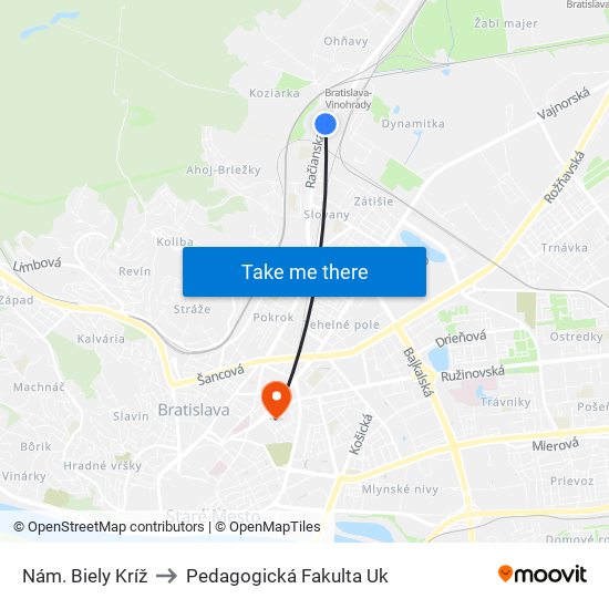 Nám. Biely Kríž to Pedagogická Fakulta Uk map