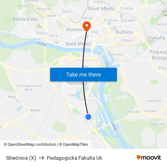 Slnečnice (X) to Pedagogická Fakulta Uk map