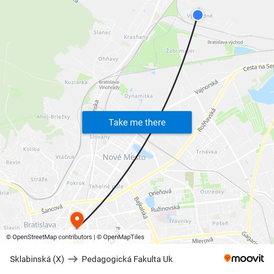 Sklabinská (X) to Pedagogická Fakulta Uk map