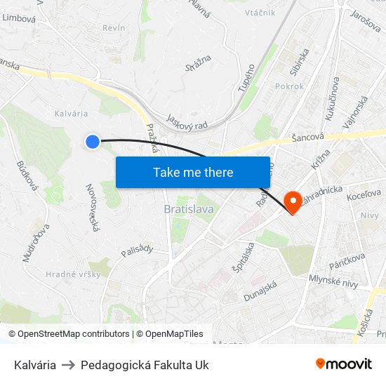 Kalvária to Pedagogická Fakulta Uk map