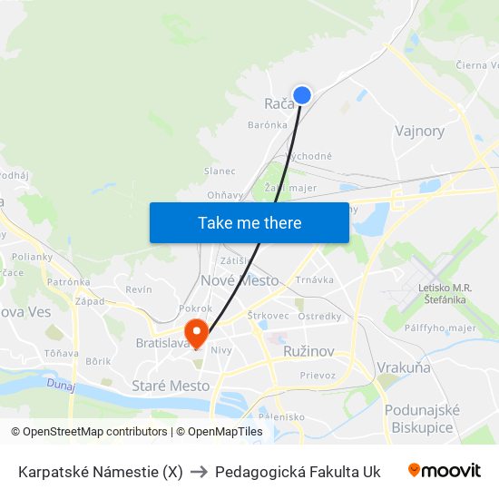 Karpatské Námestie (X) to Pedagogická Fakulta Uk map